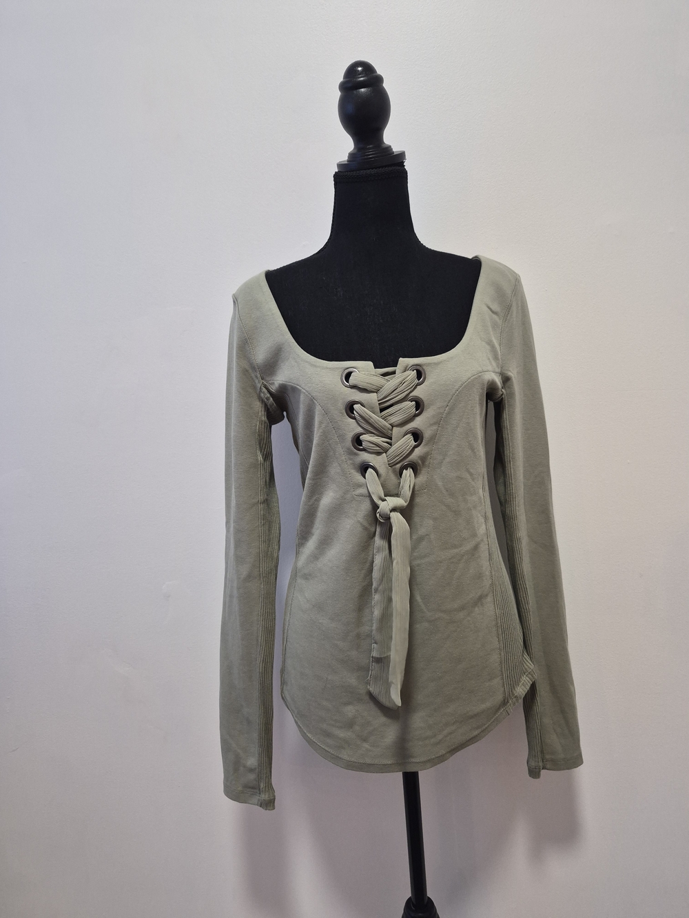 Free People Sage Lace-Up Scoop Neck Long Sleeve Top